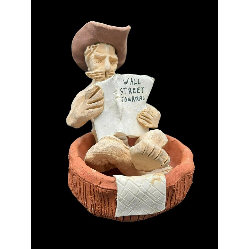 VTG Tom Schoolcraft Cowboy Sculpture Terracotta Handmade USA Wall Street Journal